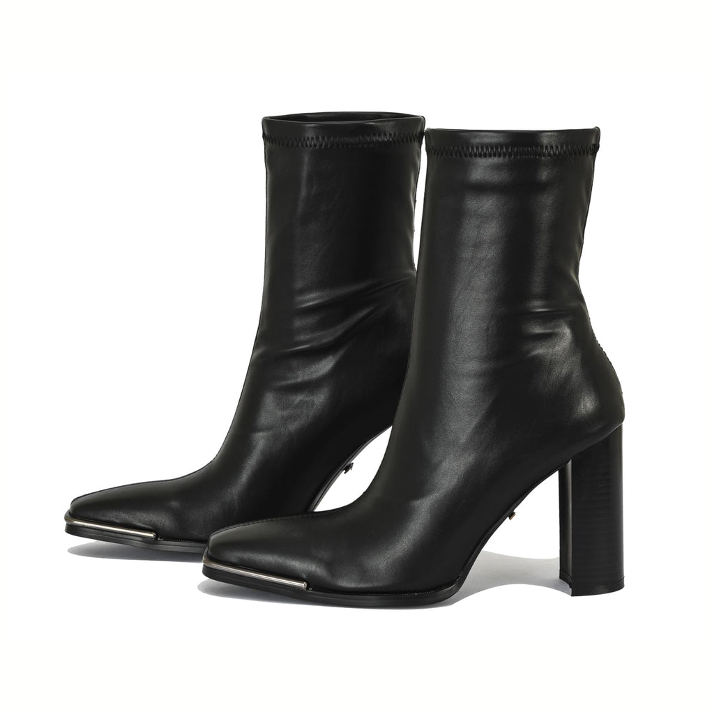 Reign square toe block heel sock boots with metal details | 016B