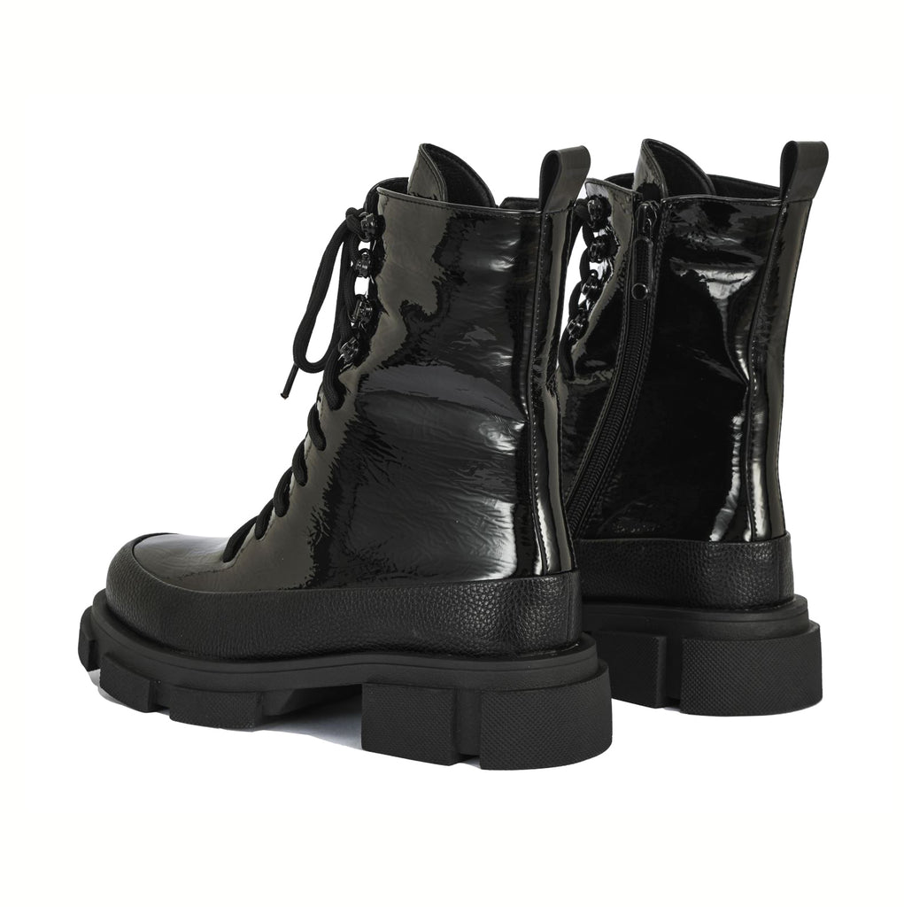 Irina rubber sole patent lace up combat boots | 004B