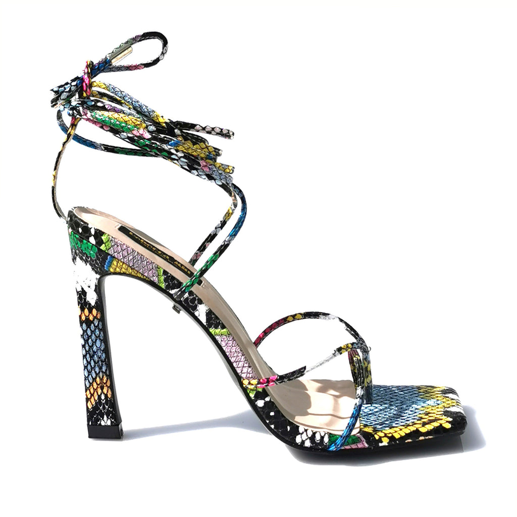 Kaia multi snake-effect lace up thong sandals | S16M