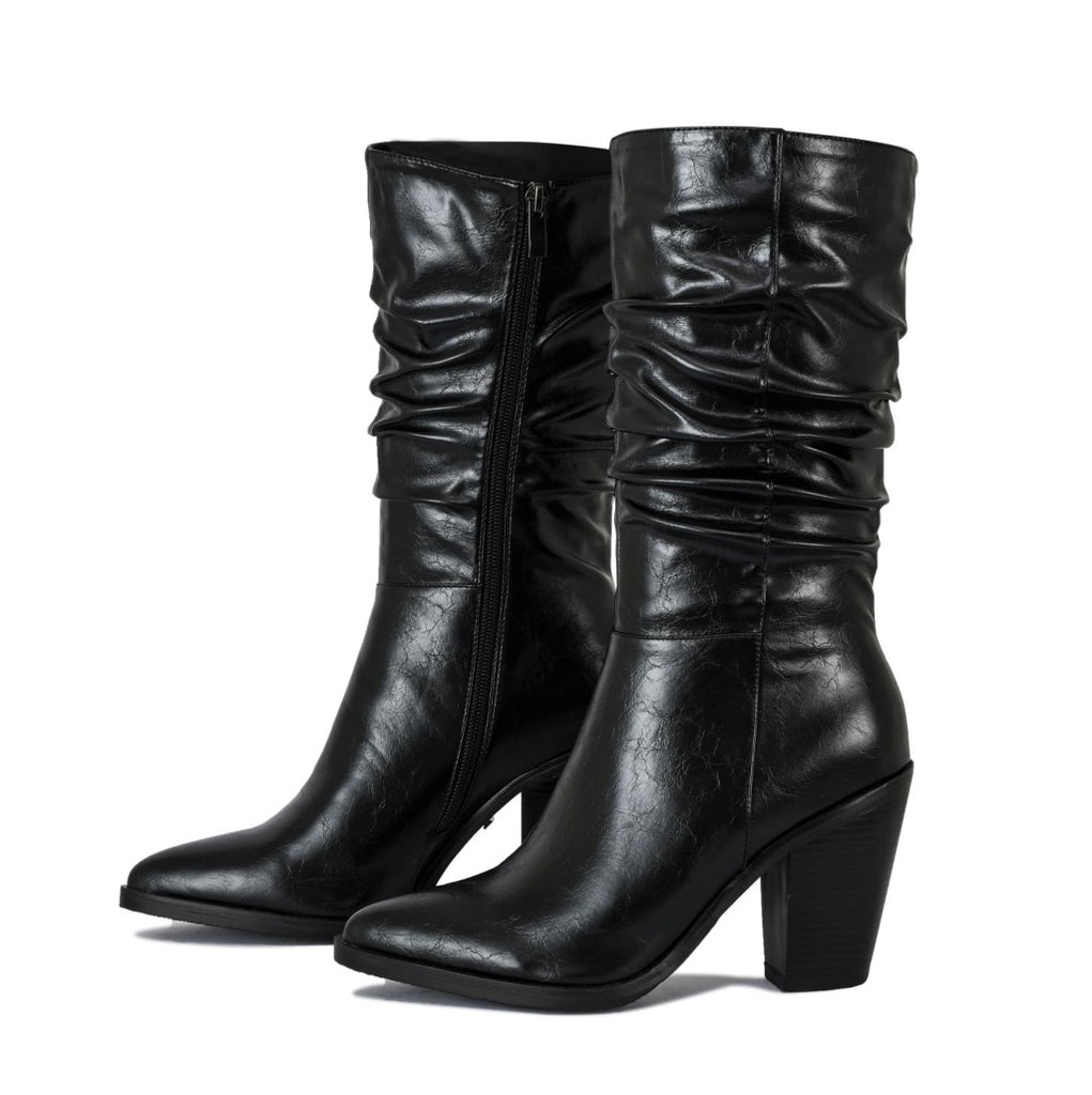 Zeina wrinkled mid-calf heeled cowboy boots | 008BL