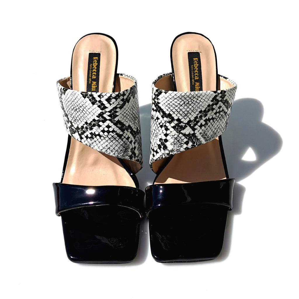 Kaia patent and snake-effect mules | K740B