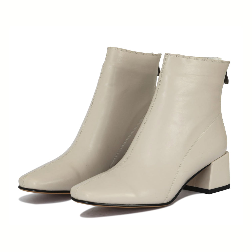 Lora block heel square toe ankle boots with backside zipper | 1732W