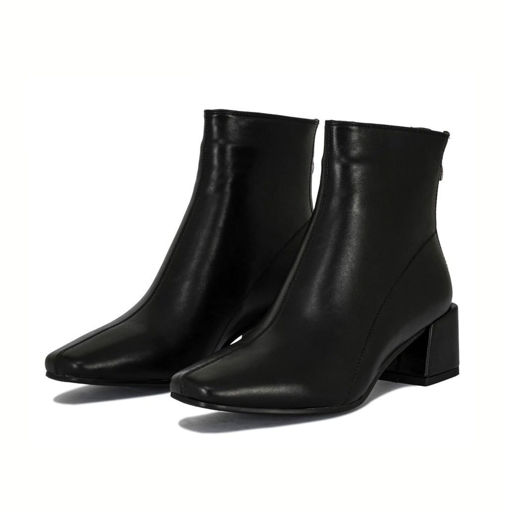 Lora block heel square toe ankle boots with backside zipper | 1732B