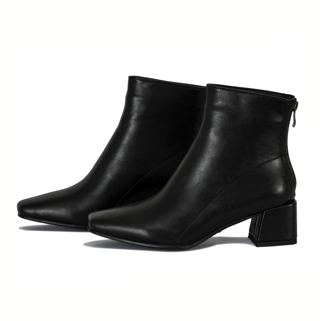 Lora block heel square toe ankle boots with backside zipper | 1732B