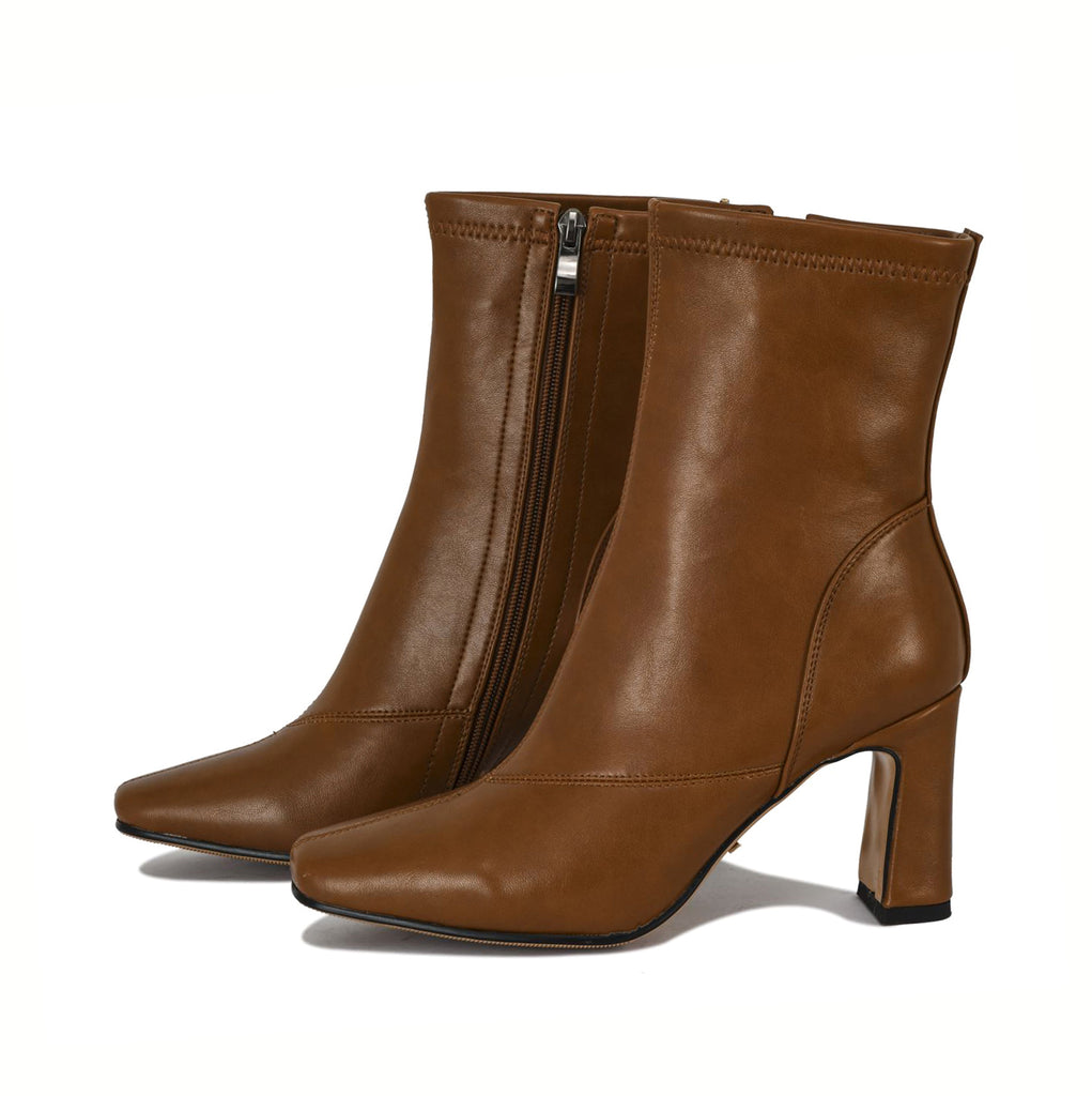 Mina block heel square toe zipped ankle boots | 1743C