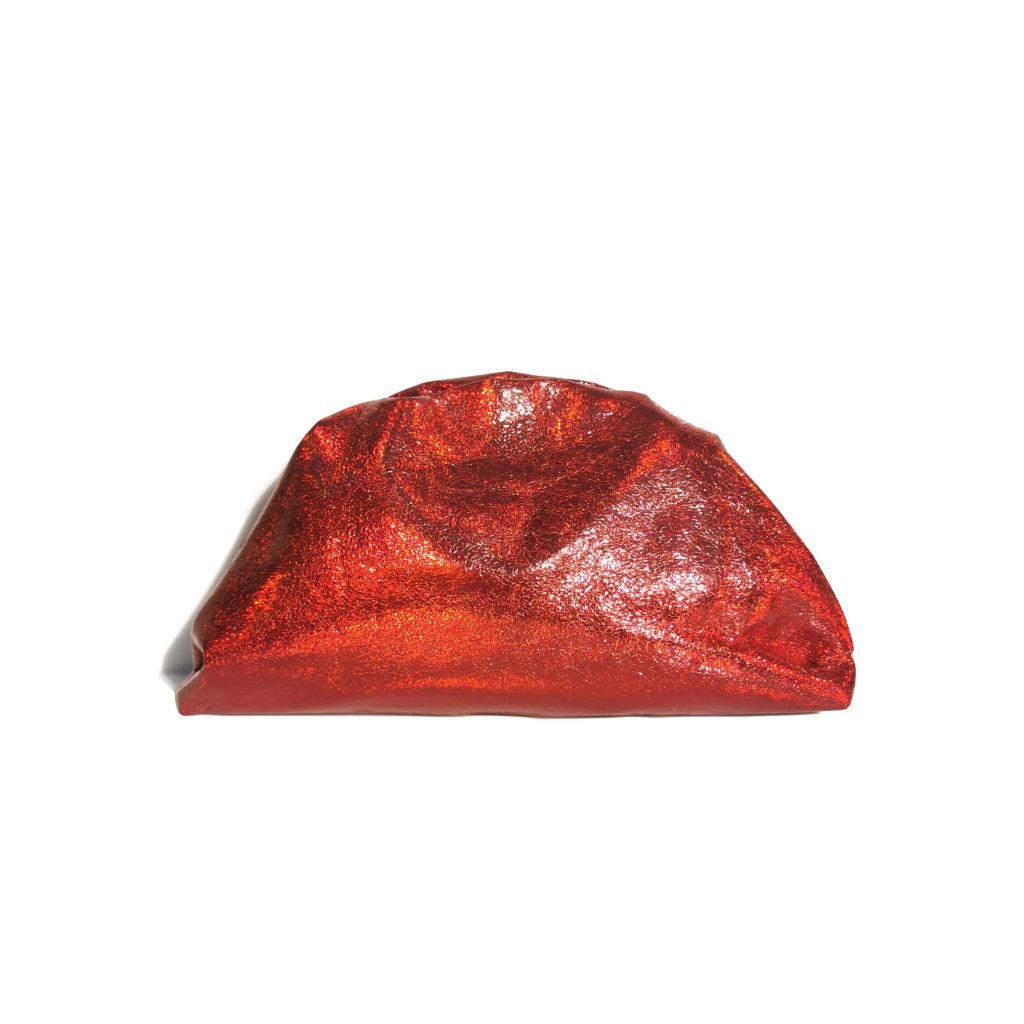 Red metallic pouch bag