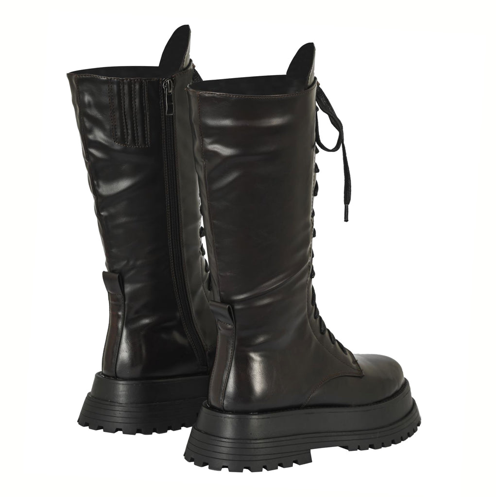 Vicky mid-calf lace up chunky combat boots | 021BR