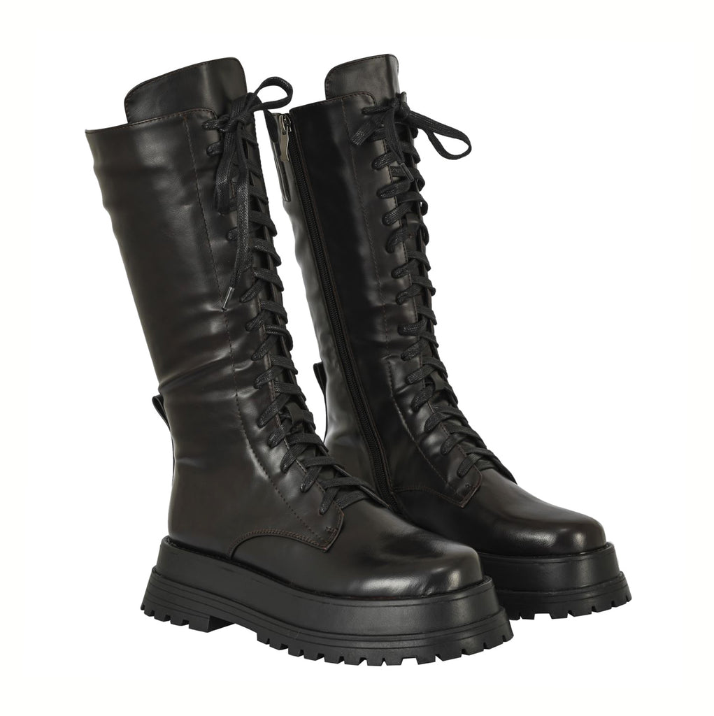 Vicky mid-calf lace up chunky combat boots | 021BR