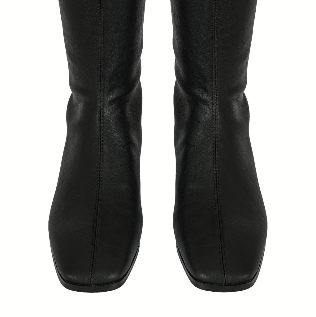 Jilla knee high flat square toe boots with a back side zipper | 015B
