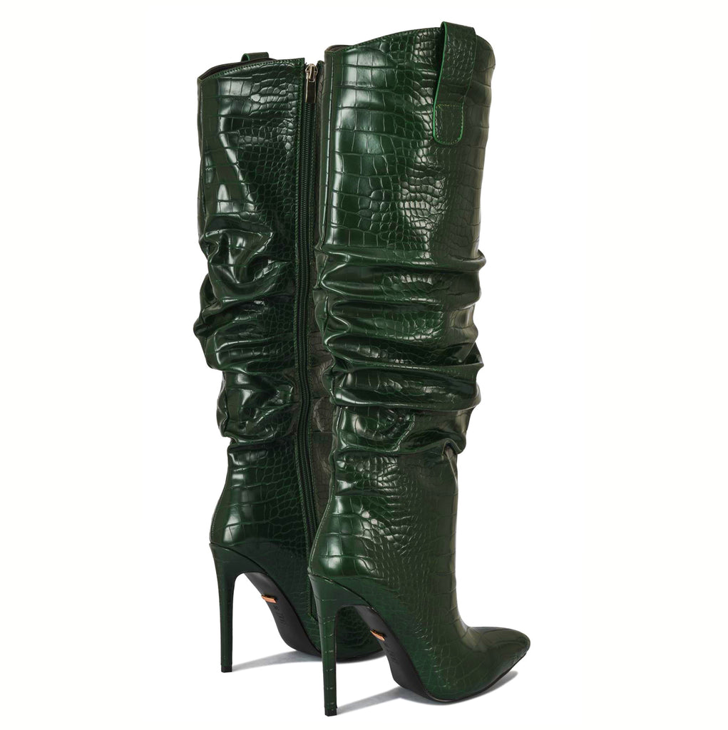 Lauren wrinkled croc patent high heel boots | 013G