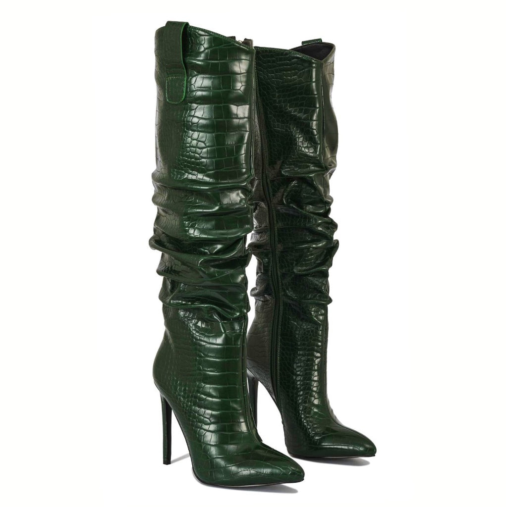 Lauren wrinkled croc patent high heel boots | 013G
