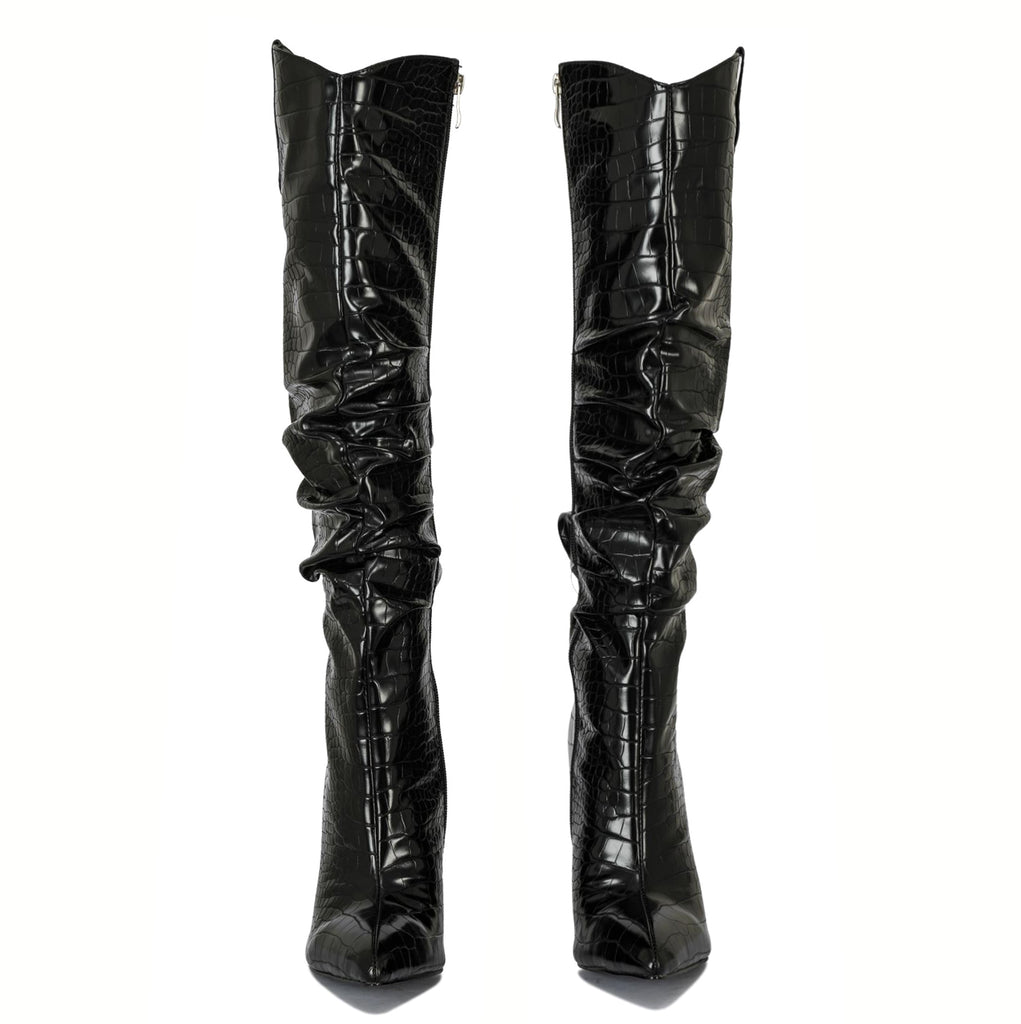 Lauren wrinkled croc patent high heel boots | 013B