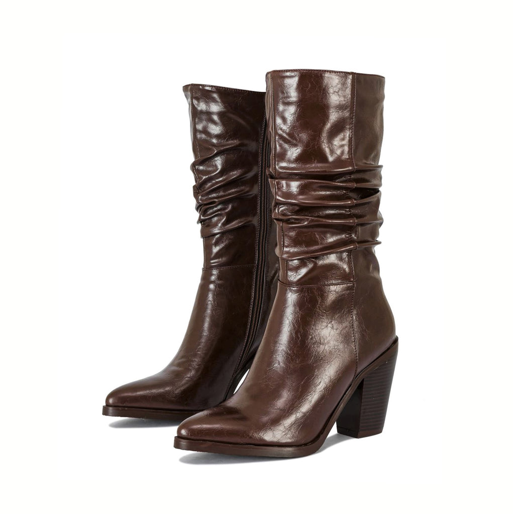 Zeina wrinkled mid-calf heeled cowboy boots | 008B