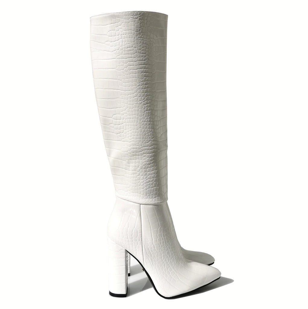 Emily croc print block heel boots | 114W