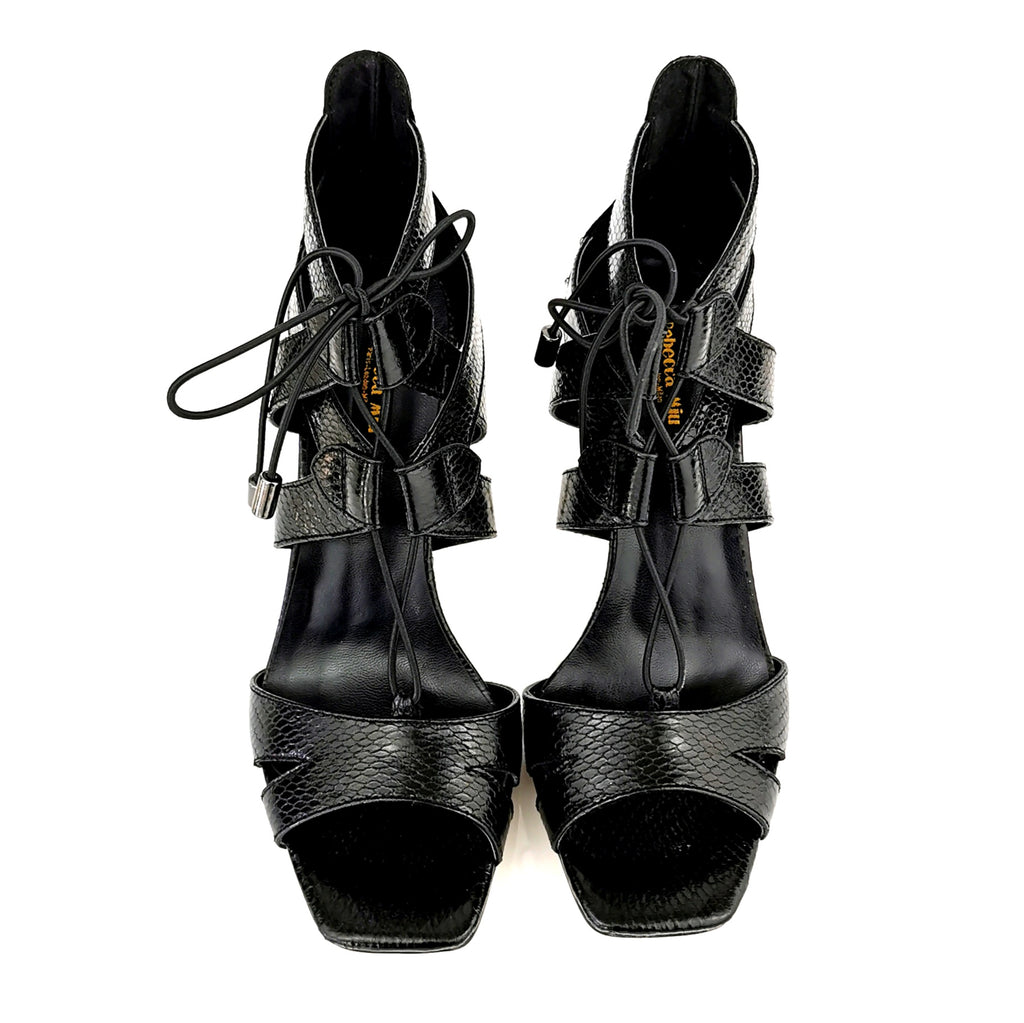 Boston black snake-effect lace up ankle boot sandals | S424