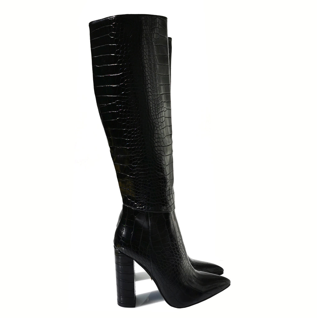 Emily croc print block heel boots | 114B