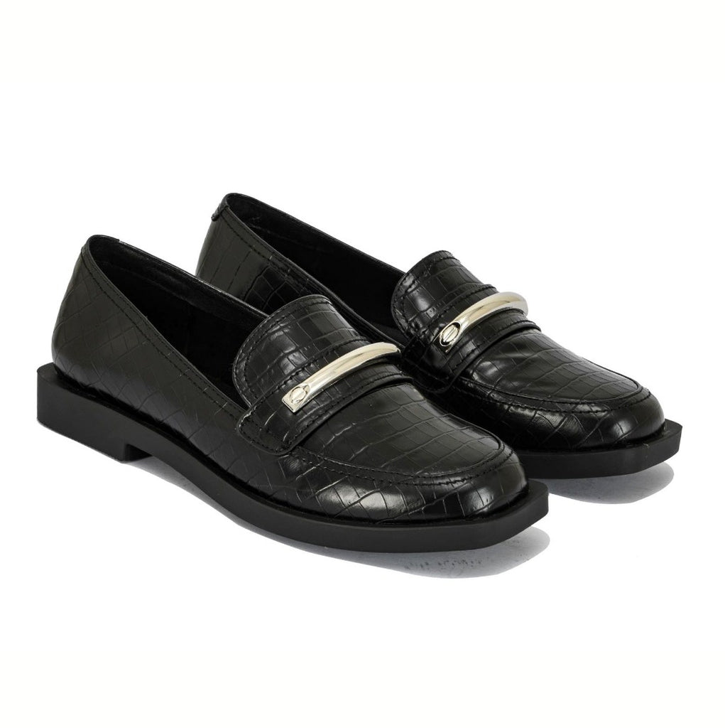 Ashlee rounded square toe croc-embossed loafers | 2030B
