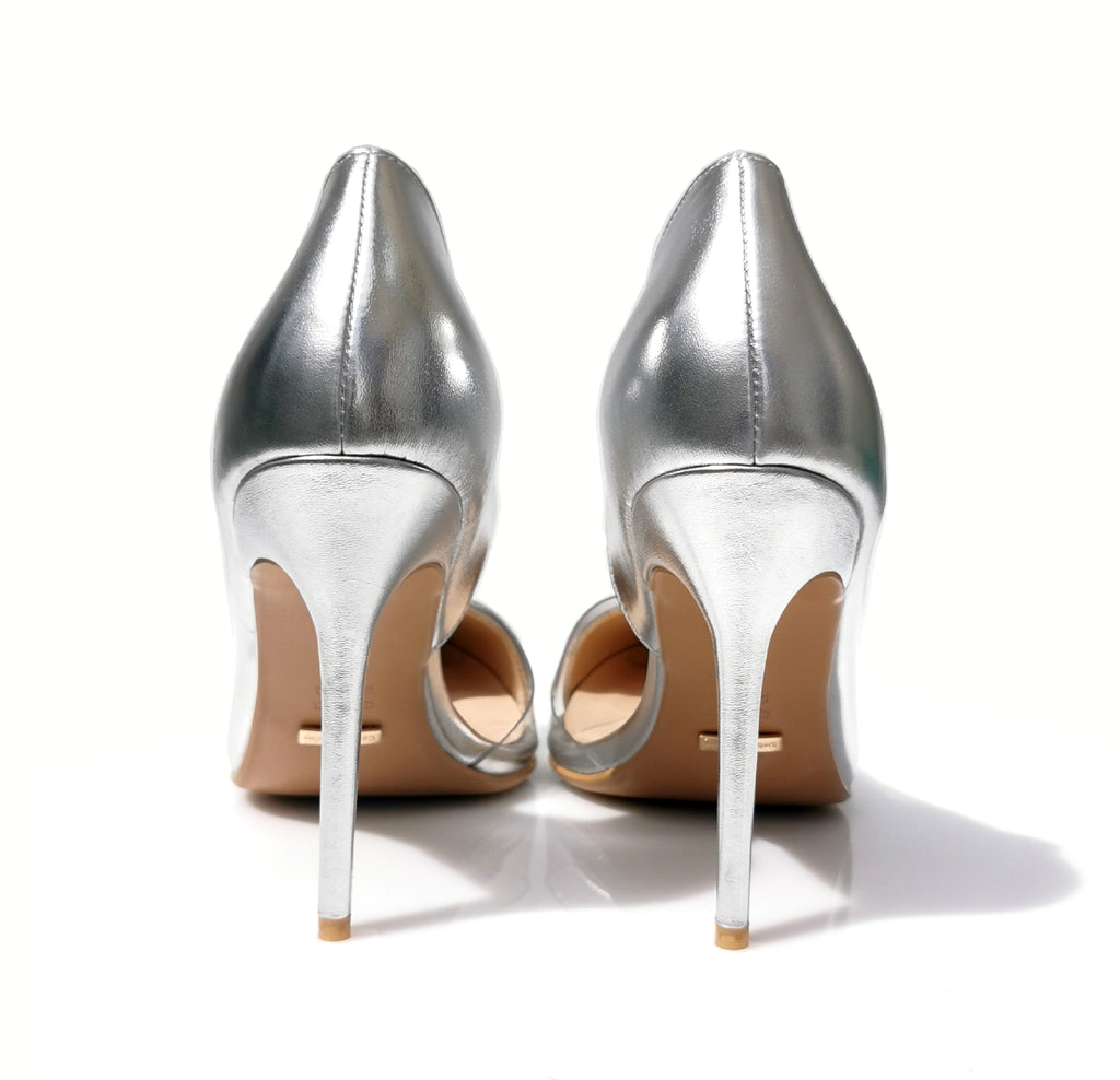 Ciara silver metallic d' Orsay pumps with a translucent PVC inset | A39S