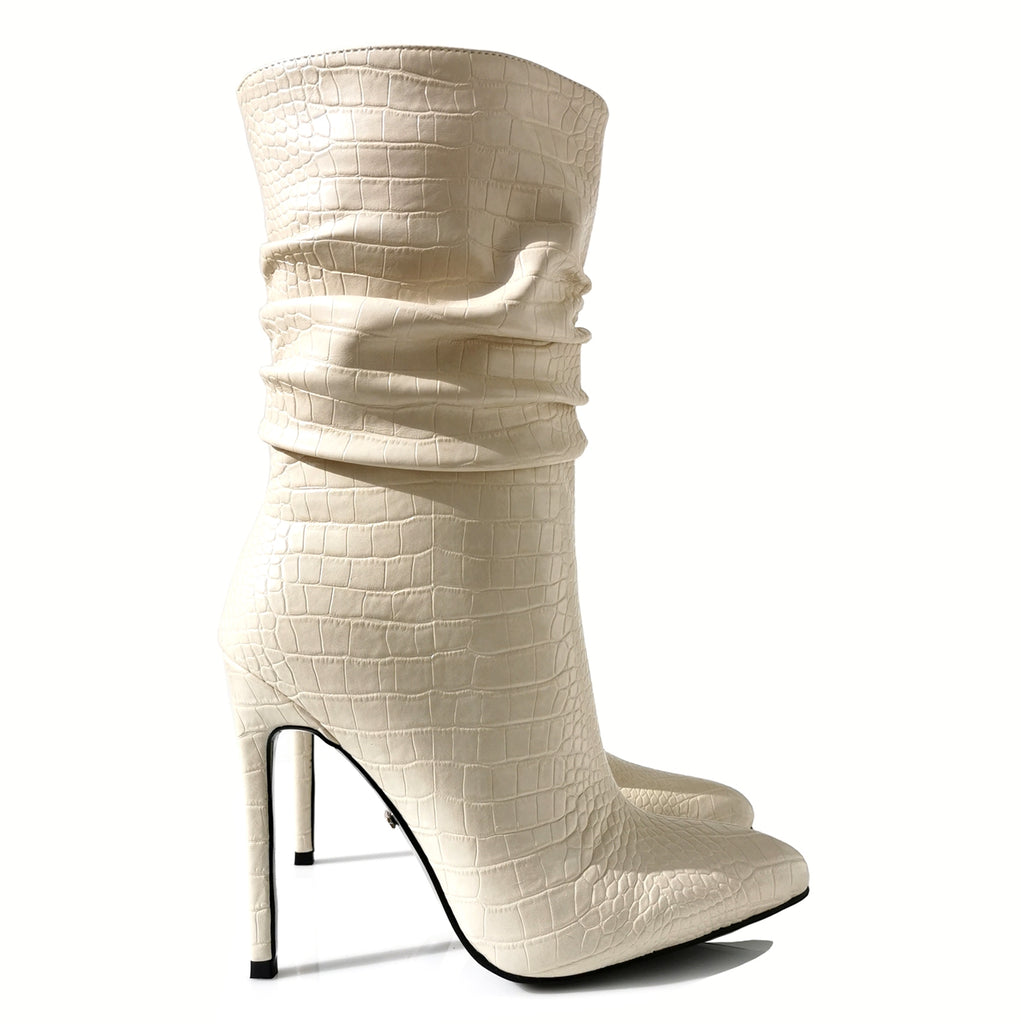 Arwen croc print stiletto wrinkled ankle boots | 111W