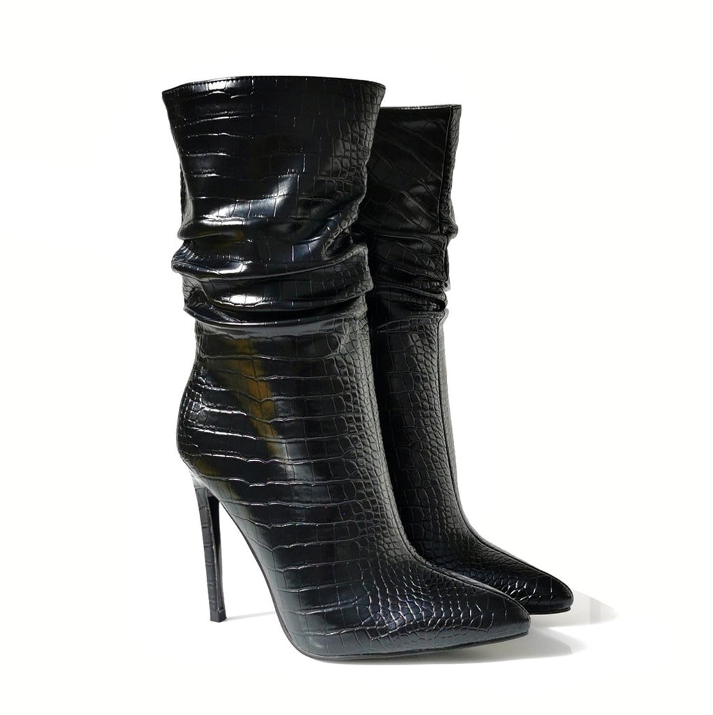 Arwen croc print stiletto wrinkled ankle boots | 111B