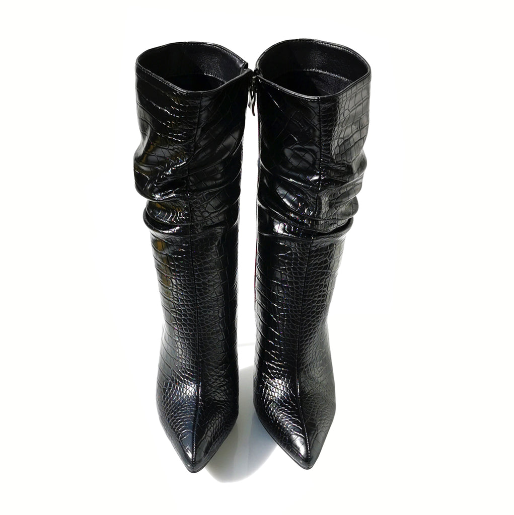 Arwen croc print stiletto wrinkled ankle boots | 111B