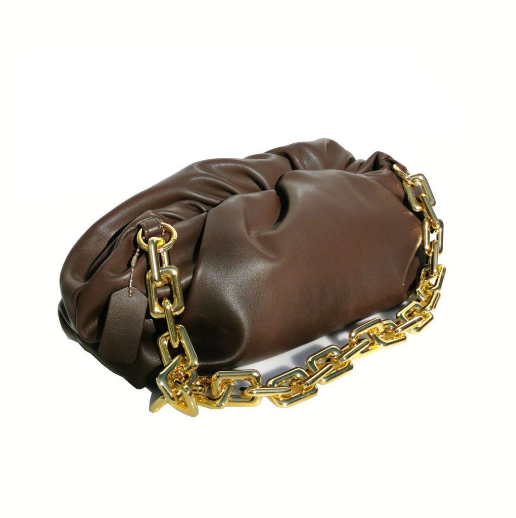Pouch bag with gold metallic chain