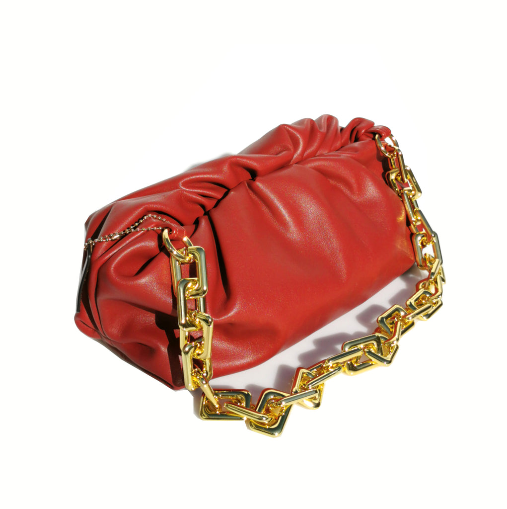 Pouch bag with gold metallic chain