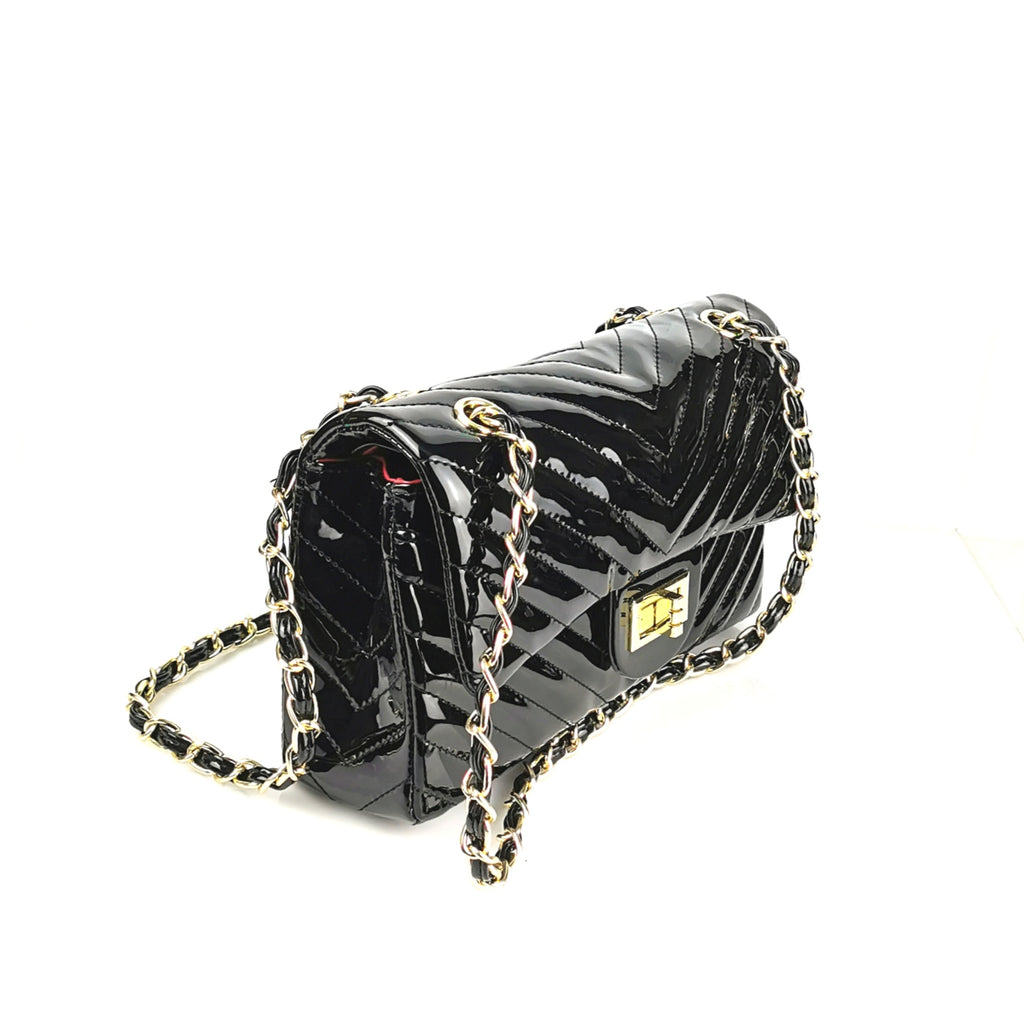Patent bag with gold chain