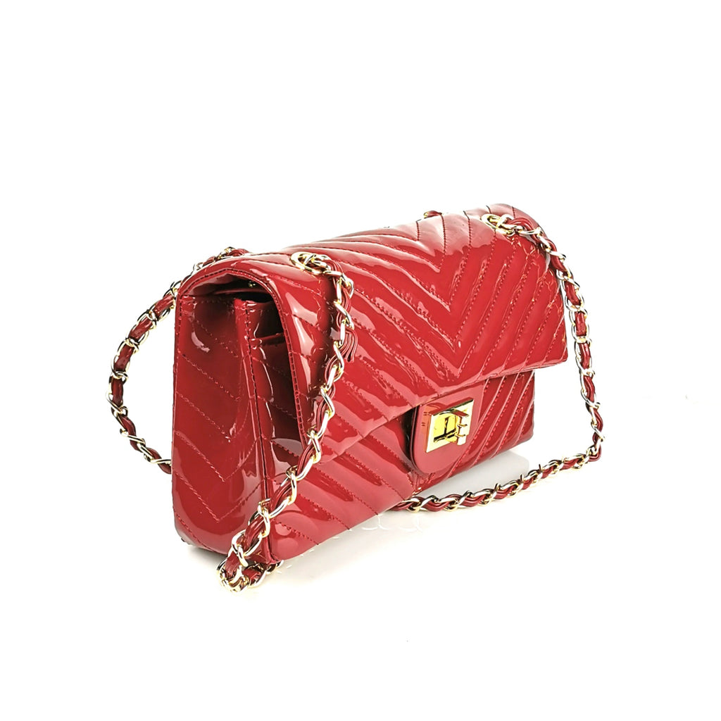 Patent bag with gold chain