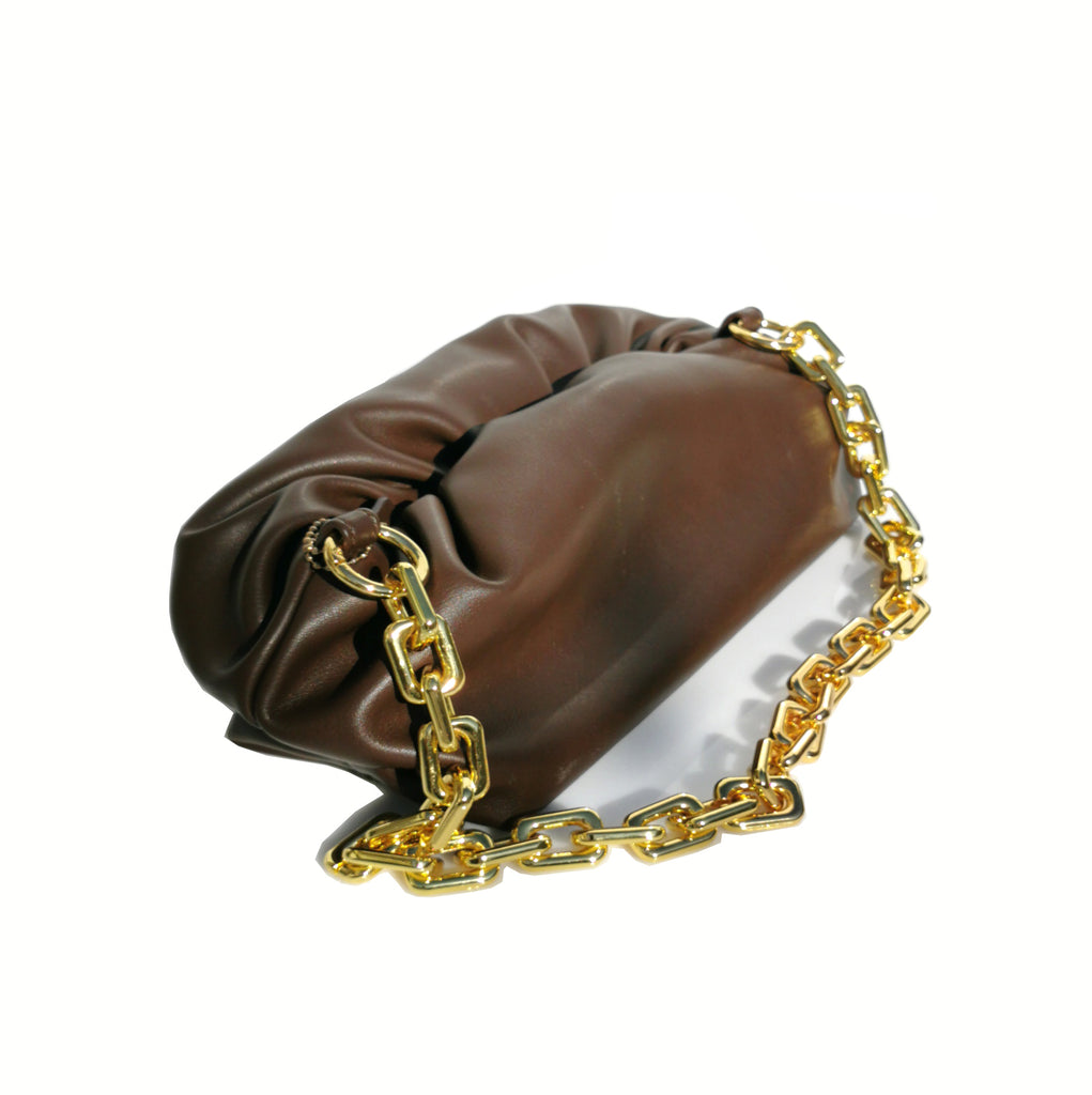 Mini pouch bag with gold metallic chain