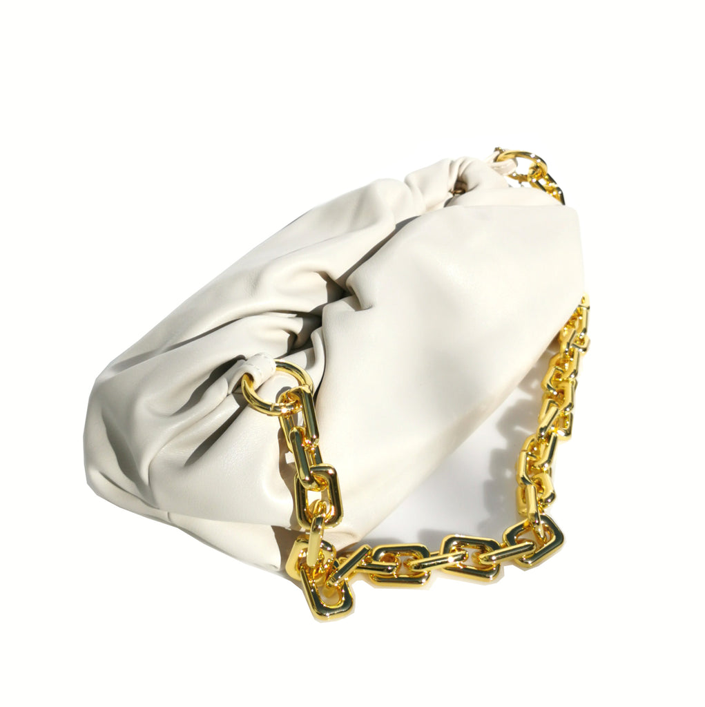 Mini pouch bag with gold metallic chain
