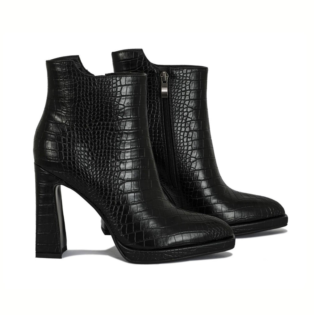 Bianca pointed croc-embossed high heel ankle boots | 2027B