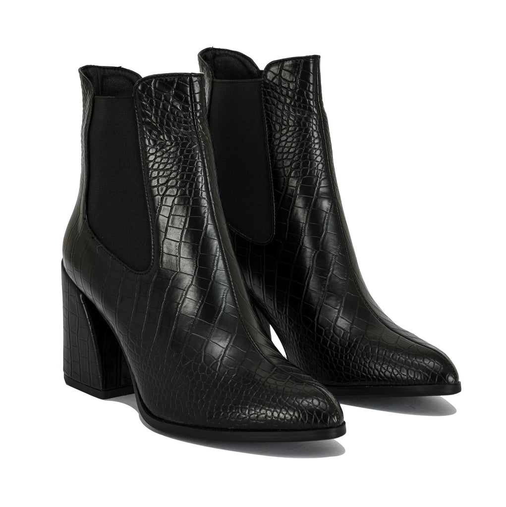 Dylan croc-embossed block heel chelsea boots | A668B